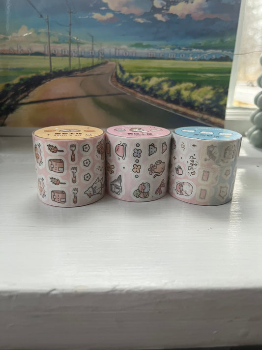 Rollos de pegatinas kawaii de comida, postre y gato