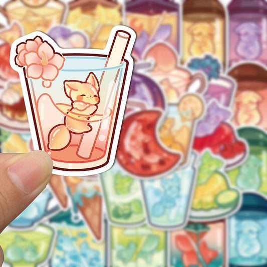 40pcs Cute Fox Stickers - Cute Cartoon Fox in Drinks and Desserts, Creative Waterproof Stickers for Scrapbooking, Phone Cases, Cups, iPads