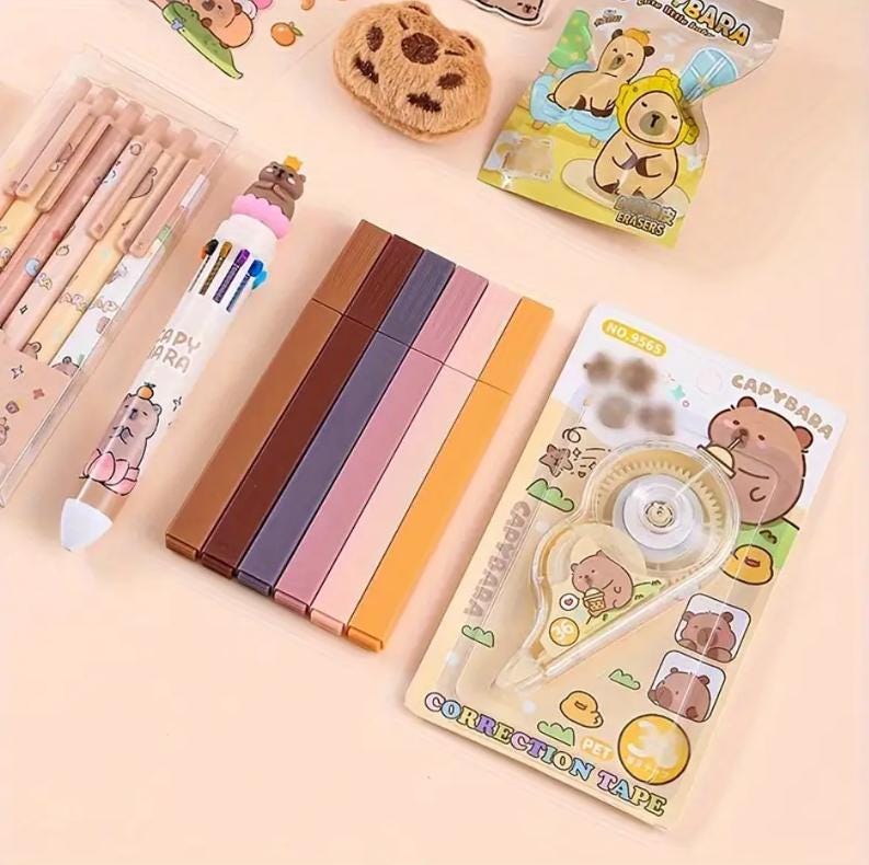 Capybara-Themed 13 and 7pcs Stationery Set, Perfect gift for Christmas, stationary gift bundle