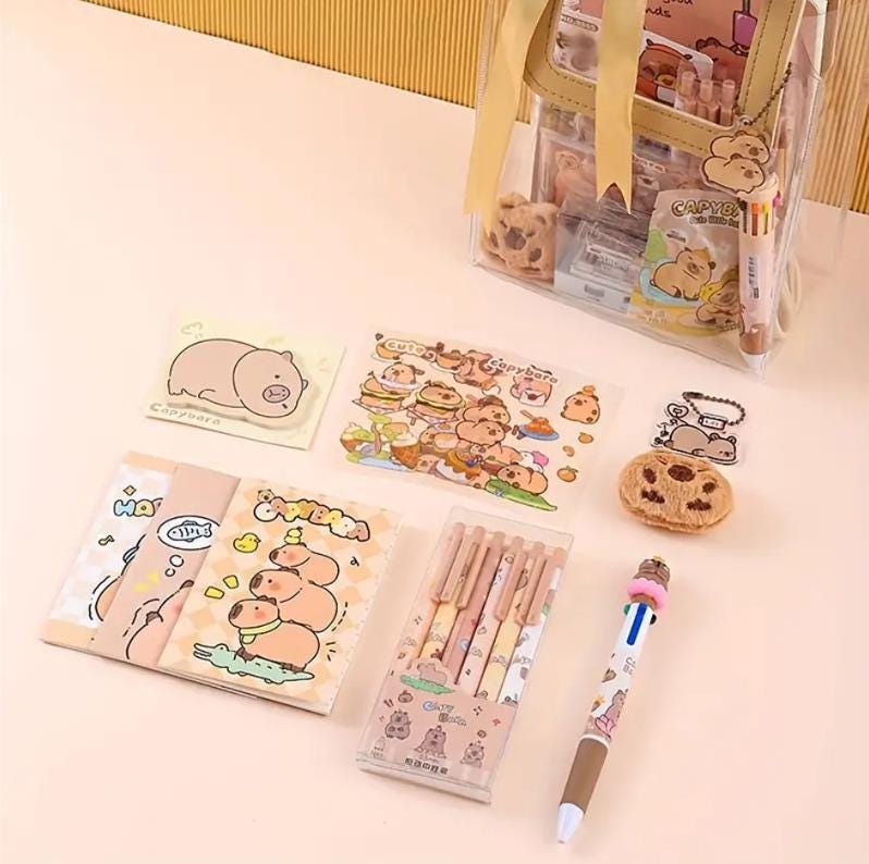 Capybara-Themed 13 and 7pcs Stationery Set, Perfect gift for Christmas, stationary gift bundle