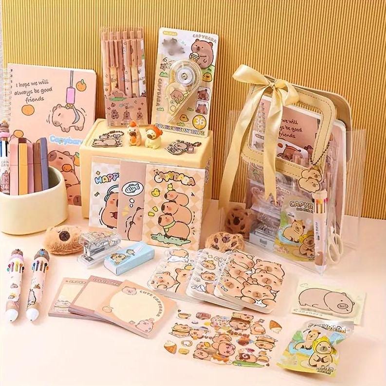 Capybara-Themed 13 and 7pcs Stationery Set, Perfect gift for Christmas, stationary gift bundle