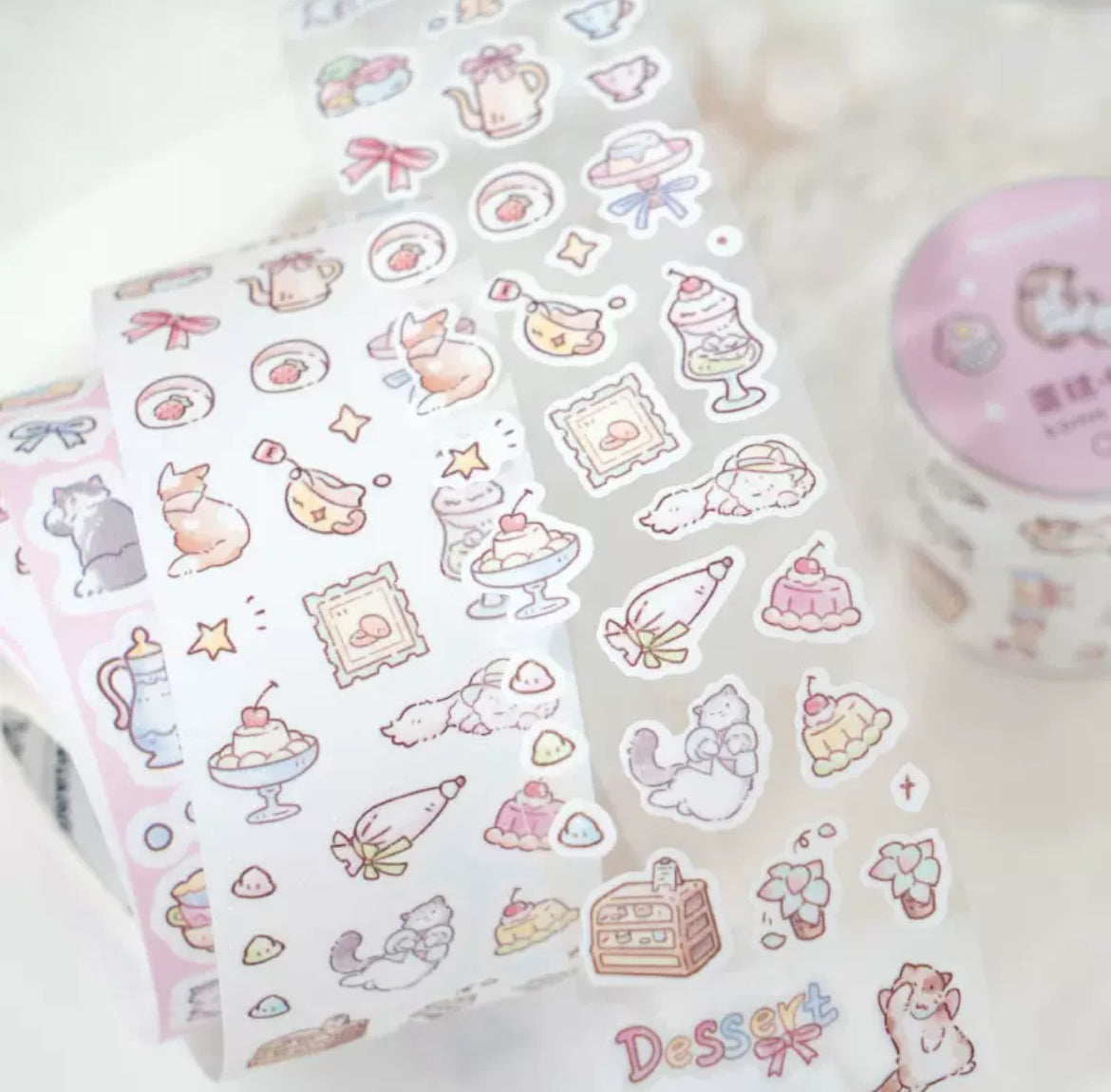 Kawaii Klistemärkes Rullar --  Mat, efterrätt och katt design