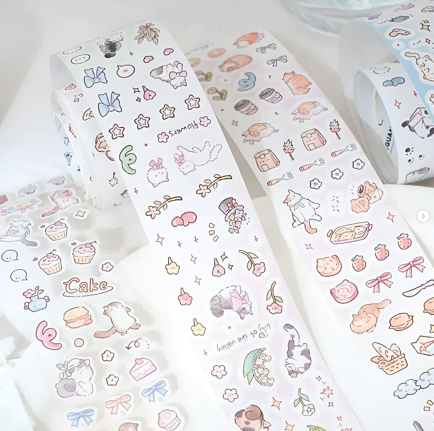 Kawaii Klistemärkes Rullar --  Mat, efterrätt och katt design