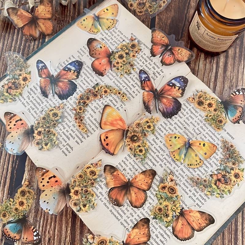 30pcs Vintage Butterfly Floral Stickers, Scrapbooking, Laptop stickers, Decals